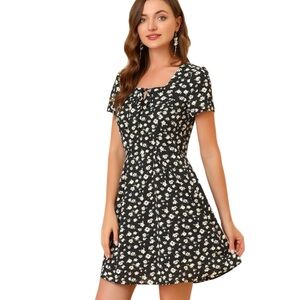 Allegra K Black Floral Mini Dress